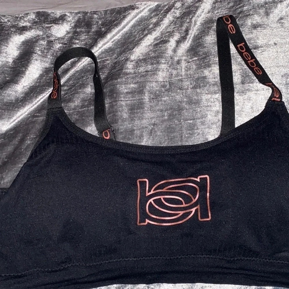 Bebe logo black padded bra  Sz L - Picture 2 of 4